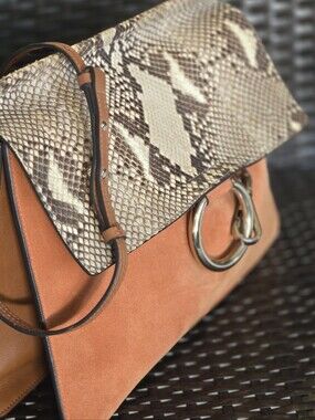Chloe' Faye Authentic Python and Camel Suede Shoulder Bag